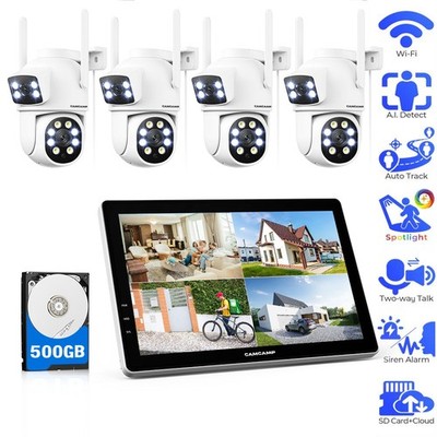 Dual Lens Wireless Überwachungskamera Set Aussen mit 10'' Monitor 10CH WLAN NVR