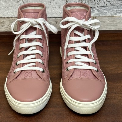 Gucci Pink GG Logo Canvas Sneakers Size 39 US 6 High Top 426186