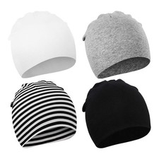 DRESHOW BQUBO 4 Pieces 6-24 Months, 4 Pack Hats: Strip, Grey, White, Black