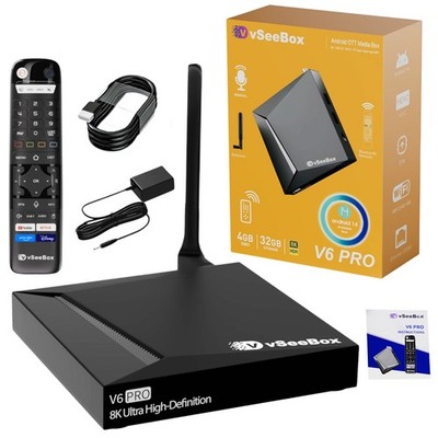 Vseebox V6 Pro Android 14 TV Box with 4GB RAM 32GB ROM & Bluetooth Voice Remote
