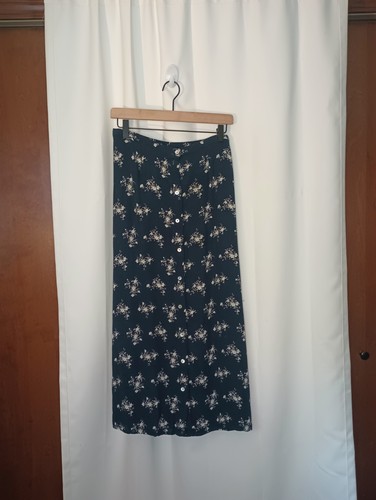 Vtg Kathy Ireland Womens Dark Cottagecore Button Up Midi Skirt M Navy 90s Grunge