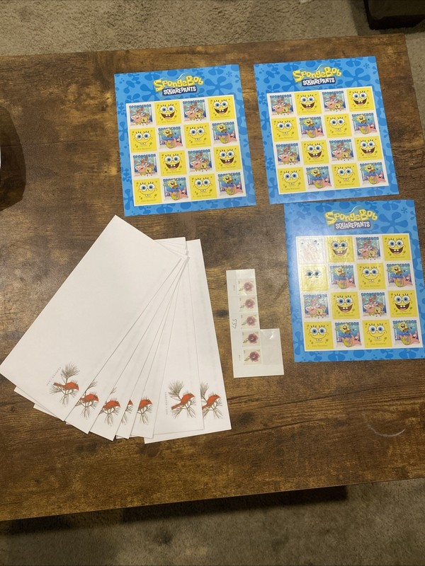 forever stamps lot SpongeBob SquarePants + 7 Stamped Envelopes #10 Sheet Book 1c