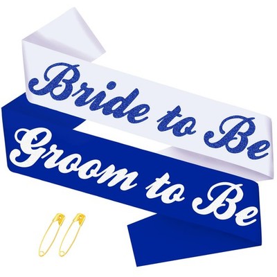2 Pcs Bride to Be and Groom to Be Sash, Blue  White Bachelorette  Bachelor Sa...