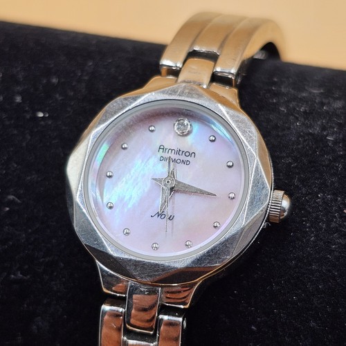 Armitron Now Diamond Pink Mother Of Pearl Dial Stainless Steel Ladies Watch Runs