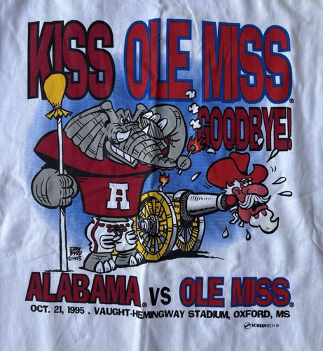 NWT Vintage Alabama Roll Tide Kiss Ole Miss Goodbye T-Shirt Size Large 1995 - Afbeelding 4 van 5
