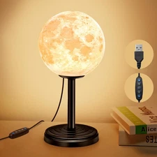 LED Moon Lamp Night Light Dimmable Bedside Table Lamp 25 Modes 3D Printed Sur...