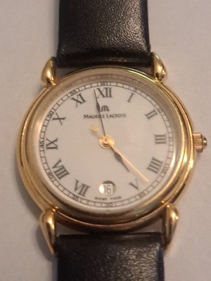 Vintage Maurice Lacroix 72963 Date Gold Plated Leather Quartz
