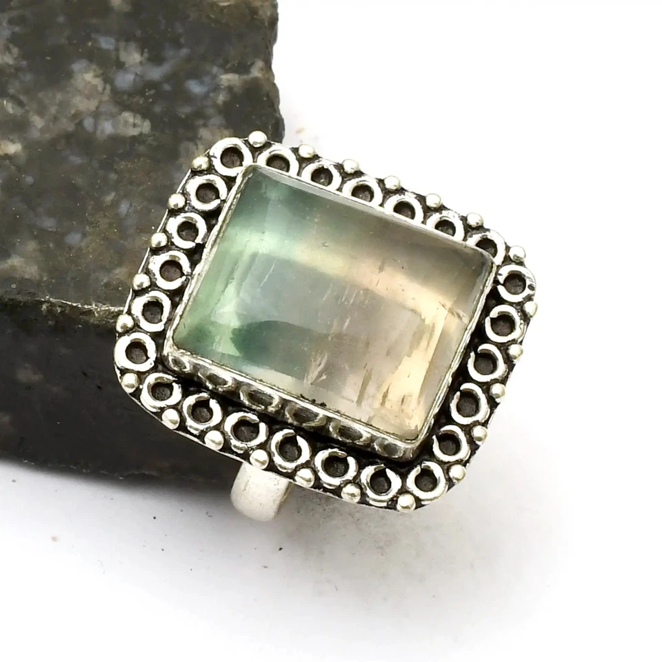 Fluorit Edelstein ethnischer handgefertigter Ring Schmuck für Neujahr US-Größe - 8 AR 33414