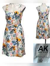 Anne Klein dress 6 White multicolor Floral Citrus Print Sleeveless cotton blend