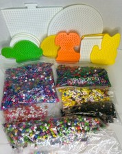 Perler Fuse Beads 1 Pound Lot Assorted Colors Plus 13 Plastic Forms Peg Boards