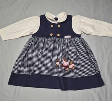 2T Vintage toddler let it snow plaid dress navy blue made in Philippines cotton