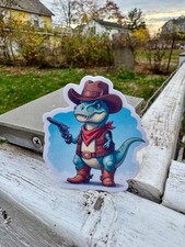 Cowboy Dinosaur Sticker - Cute T-Rex Dressed As A Cowboy - Cute Vinyl Decal for