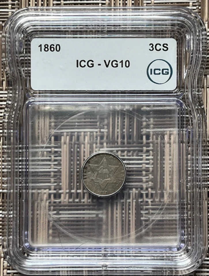 1860 silver three cent piece, ICG VG-10 - Image 3 of 4