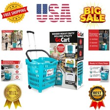 Bigger GoCart Grocery Cart Rolling Shopping Laundry Basket on Wheels Hamper w...