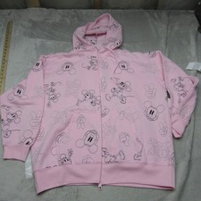 Disney Jacket Womens XL Pink Mickey Mouse Print All Over Full Zip Hoodie NEW