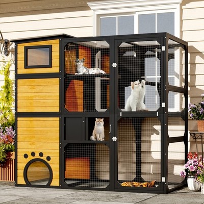 4 Tiers Outdoor Cat Catio House Enclosure Weatherproof w/Platform Resting Room