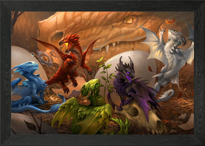 Gerahmtes Wandbild Baby Drachen Poster Leinwanddruck Bild