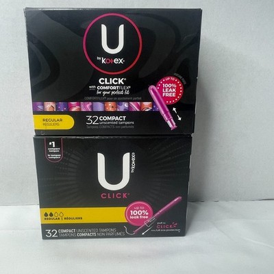 U by Kotex Click Tampons Regular Unscented 32 Ct Lot of 2 New Sealed
