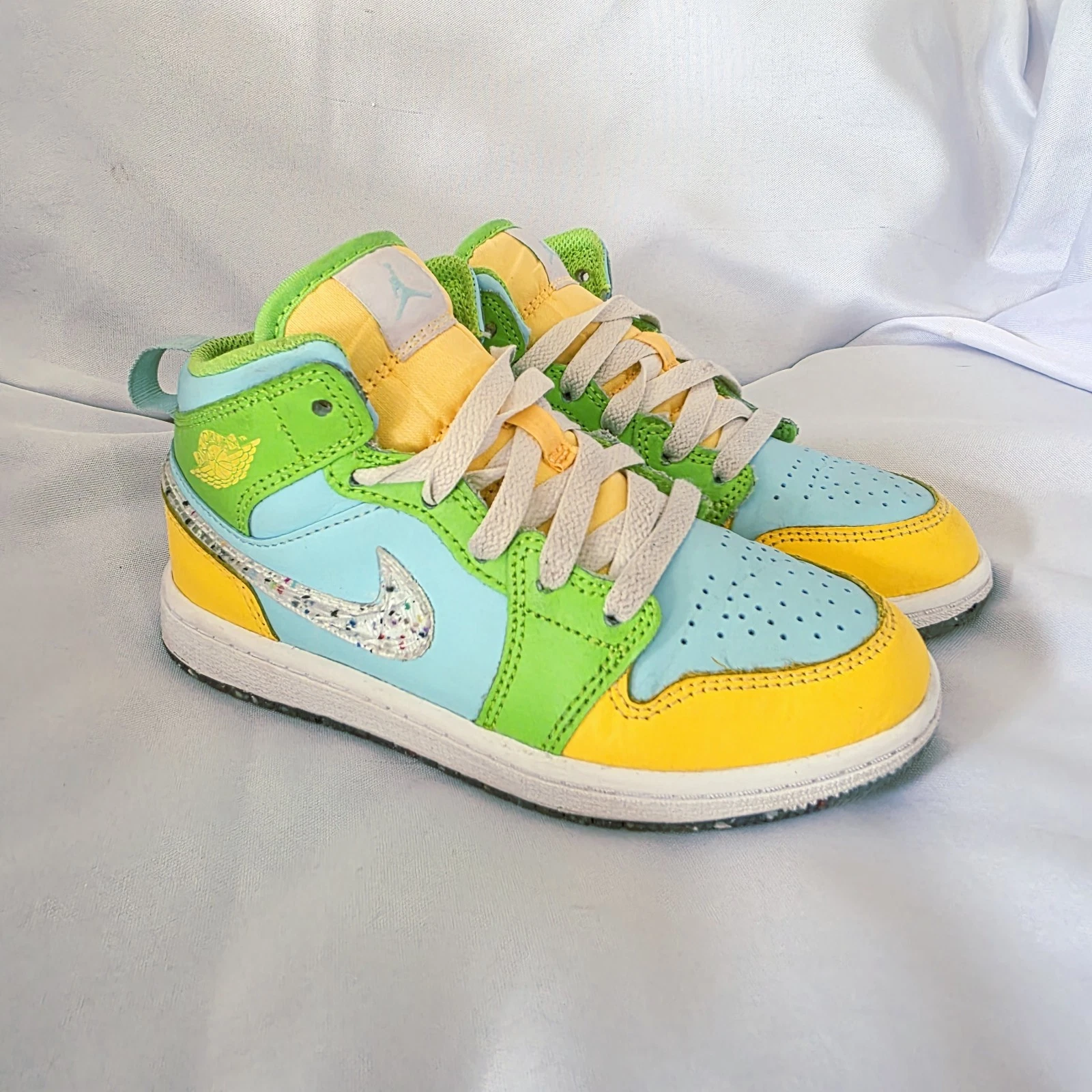 Nike Air Jordan 1 Mid SE Sneakers Recycled Grind Youth 13 C Blu Giallo Verde