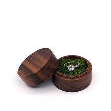1Pc Ring Box Ring Bearer Box Round Ring Storage Box Wood Jewelry Display Box