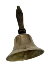 Vintage Brass Hand Bell with Wood Handle – Teacher School Dinner Call Bell