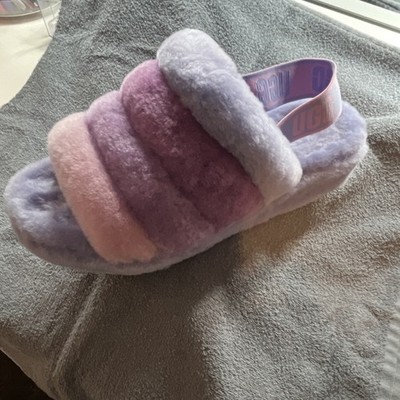 UGG Fluff Yeah Colorblock Slide Slipper Purple Pink Fur Upper Women's