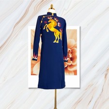 Navy Blue Men  s  o D i with Golden Horse Embroidery Vietnamese Traditional TA251