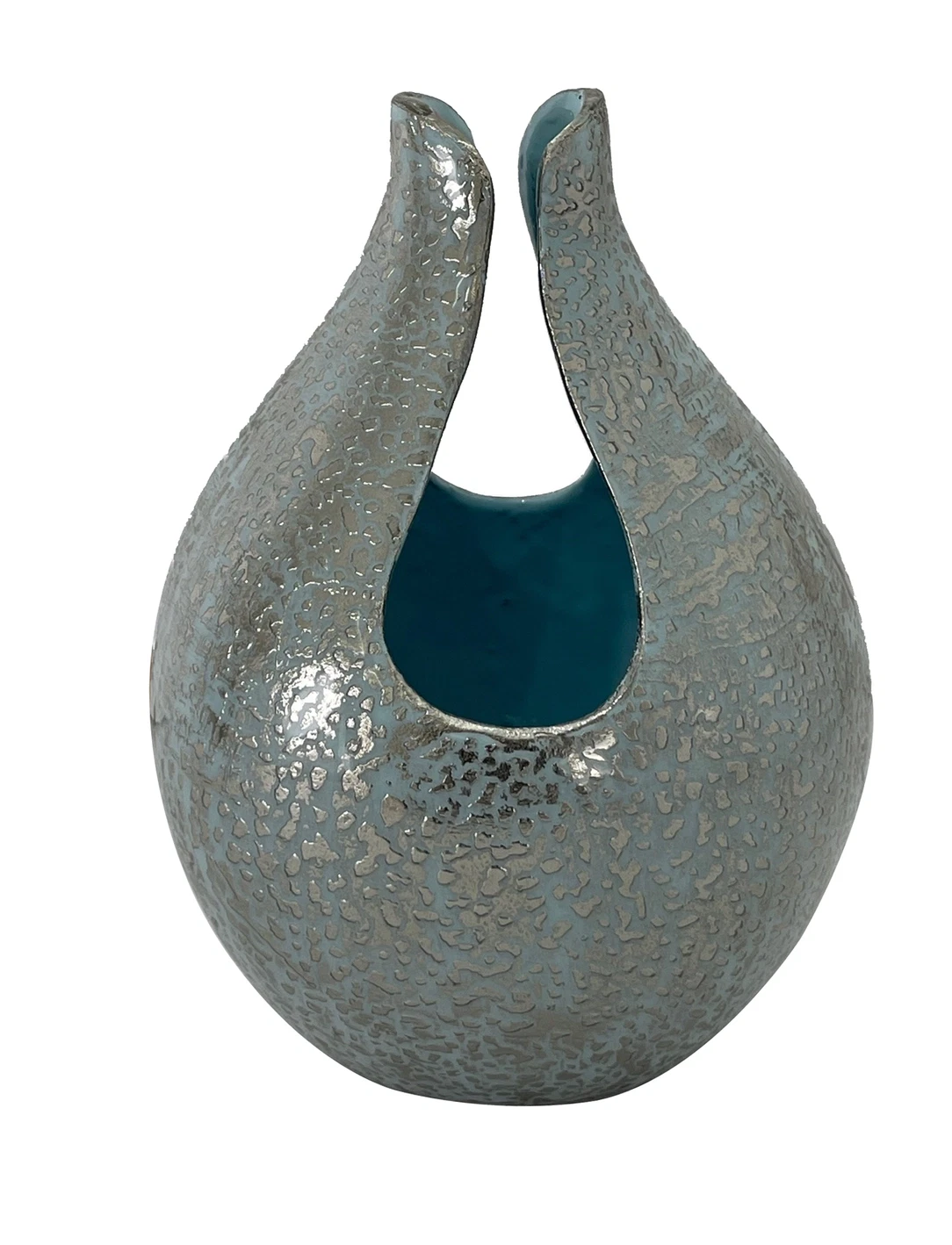 Elegant Teal Blue & Silver Vase Abstract Modern Metallic Contemporary Textured