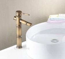 Antique Brass Bamboo Vessel Sink Faucet Single Hole High Arc Bathroom Mixer Tap
