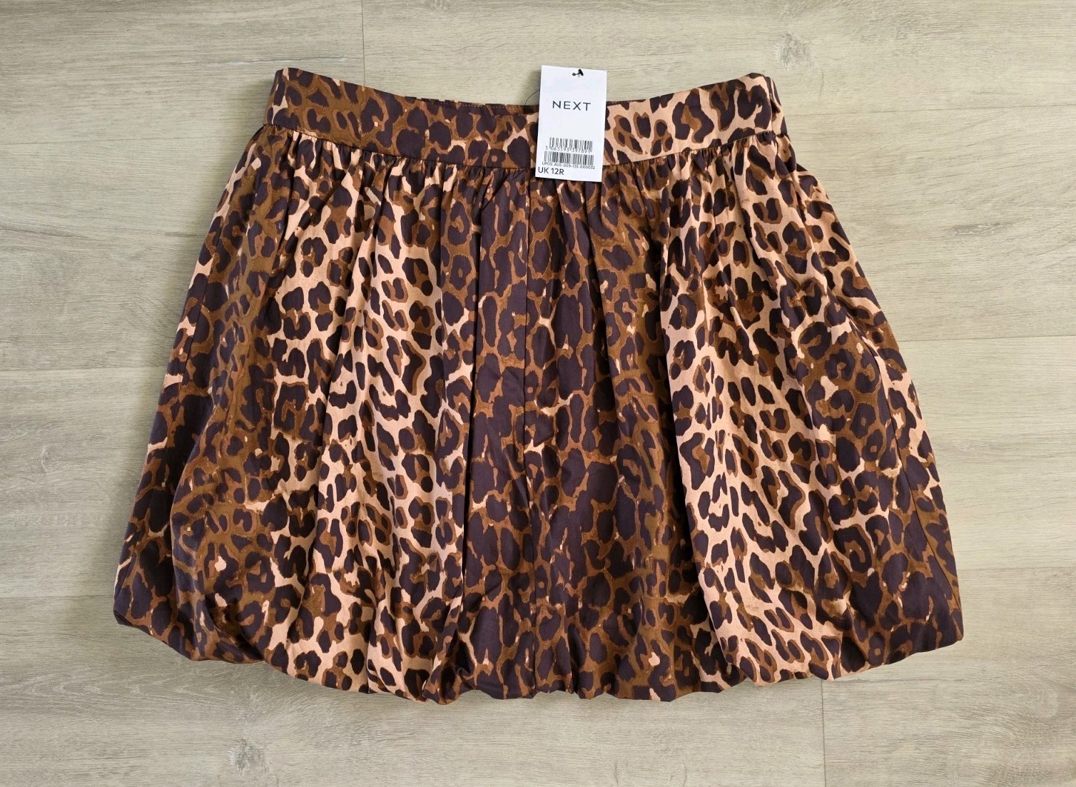 NEXT size 12 regular LEOPARD PRINT BUBBLE HEM SKIRT short BROWN beige HOLIDAY