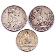 1927-1936 Italy Silver 5 & 10 Lire Victor Emmanuel III Extra Fine