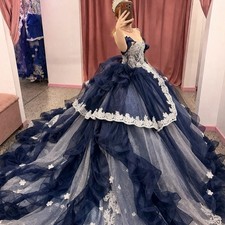 Ruffles Quinceanera Dresses Lace Appliques Off Shoulder 3D Flora Ball Gowns