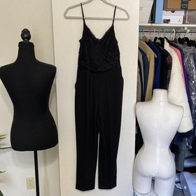 Express Lace Bodice Cami Jumpsuit S Black Pleated Ruched Romantic Party NEW $118