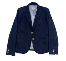 J Crew 2P Navy Blue Gold Buttons Blazer Suit Jacket Stretch Wool All Season