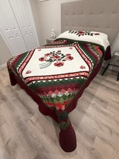 New Amish Quilt Trip Around the Flower Handmade Lancaster PA Red Green 97x114