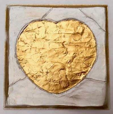 Sid Dickens Stil Handarbeit Original Wandbild Herz aus Gold Erinnerung Fliesenblock 