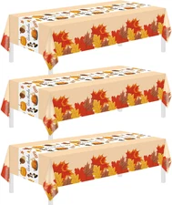 Thanksgiving Tablecloth, 3 Pack Disposable Plastic Tablecloth 54" X 108" Thanksg