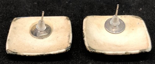 Vintage 1980s 1990s Square 1” New Wave Earrings Geometric Retro Blue White Black - Picture 5 of 8