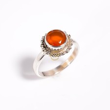 Natural Orange Carnelian Gemstone Cut Stone 925 Sterling Silver Ring for Women