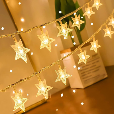 20 LED Star String Lights 10 FT Battery Operated Warm White 2 Pack for Decor