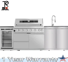 43" 6-Burner Barbecue Island Grill w/ Cooler & Sink 85000BTU LPG Outdoor Kitchen