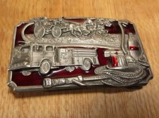 Vintage 1985 Americas Firefighters Metal Belt Buckle Red Enamel Sisikiyou FD USA