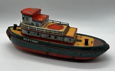 Vintage NEPTUNE TUG BOAT Modern Toys Japan 1950s Tin Ship Harbor