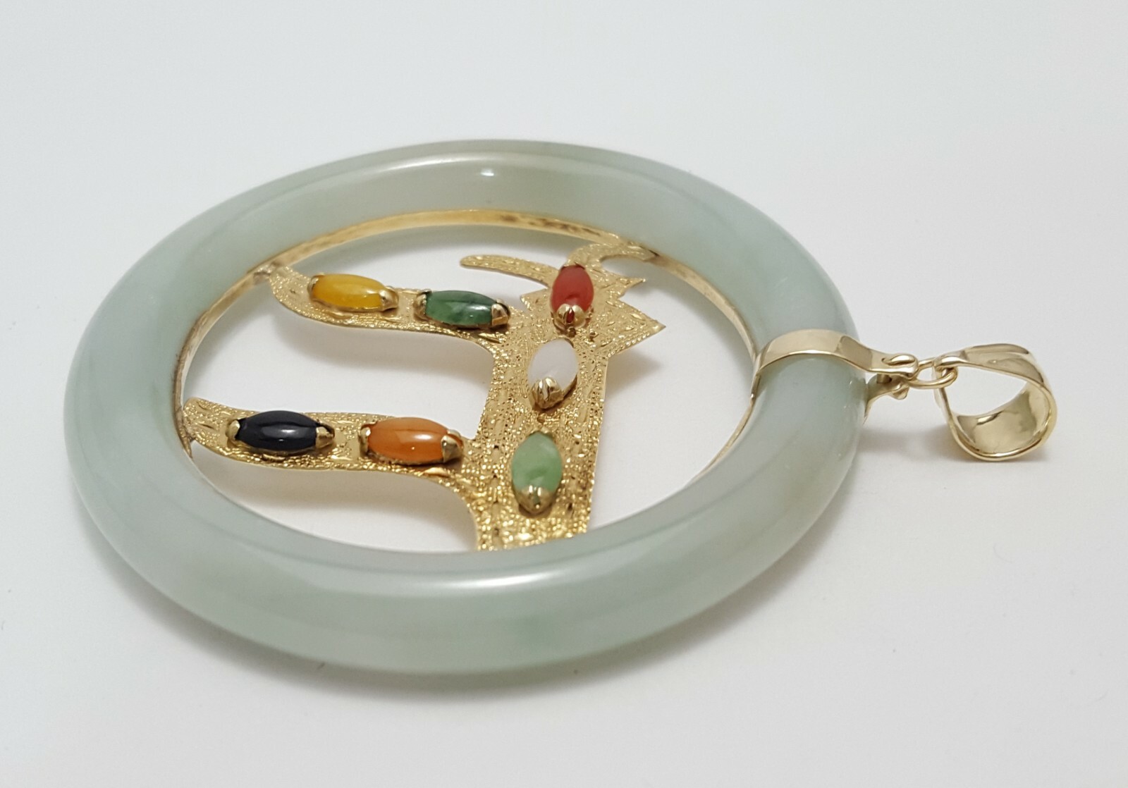 Unique 14K Solid Yellow Gold Large Multi Colored … - image 5