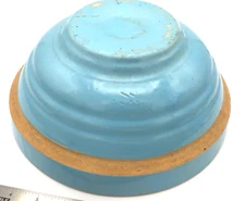 Antique 1920s Stoneware Mixing Bowl - Robin’s Egg Blue - Ribbed - Inverted Fired
