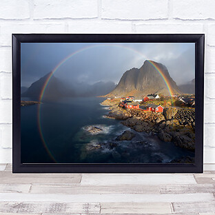 Norwegen Lofoten Eliassen Hanmoy Brücke Kreis Rund Reflexion Wandbild Kunstdruck