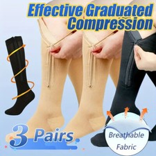 3 Pair Zipper Compression Socks Men Women Stockings Support Graduated 20-30 mmHg