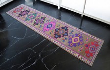 3x13 ft Runner Rug HandMade Turksih Rug Hallway Decor Low Pile Act 3.1 x 13.1 ft