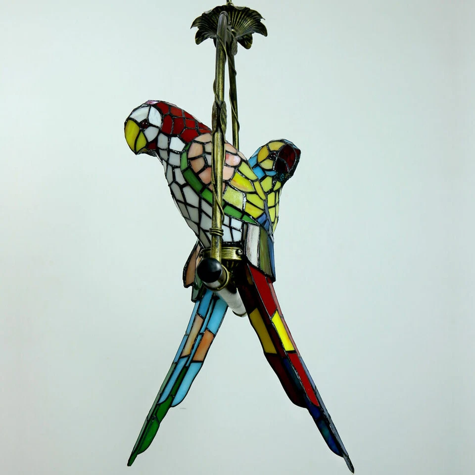 Tiffany Stained Glass 2 Parrots Chandeliers Home Lighting Pendant Ceiling Lamps - Image 4 of 4