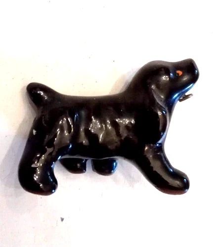 Red Ware Ceramic Black Cocker Spaniel Hunting Dog Miniature Figurine VTG 1" tall